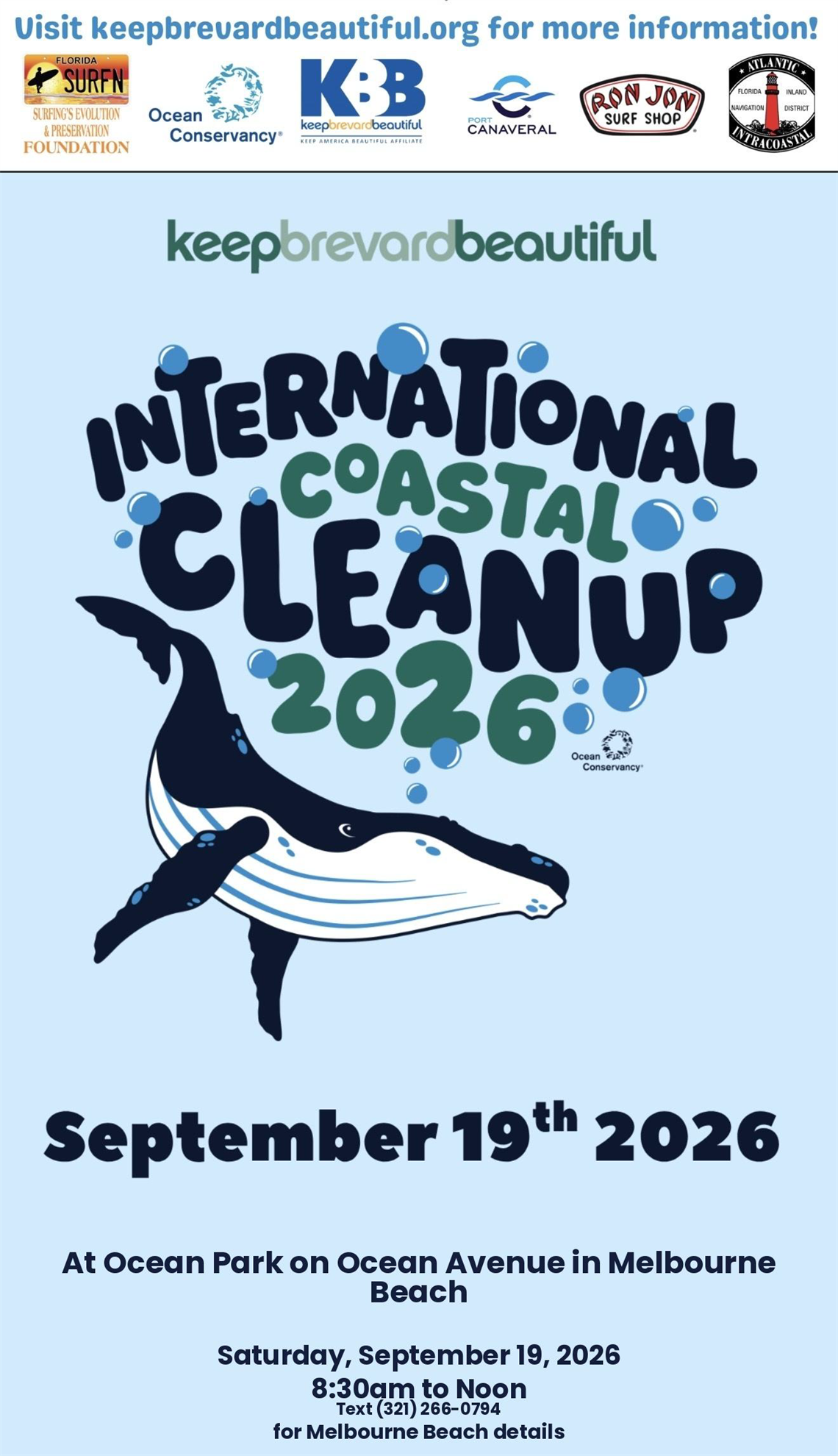 International Coastal Cleanup 9/19/2026 8:30 AM to 12:00 PM
