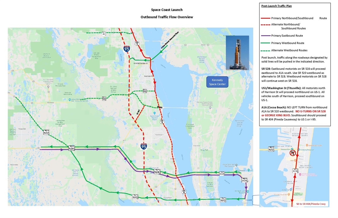 Map of traffic flow for Artemis II launch