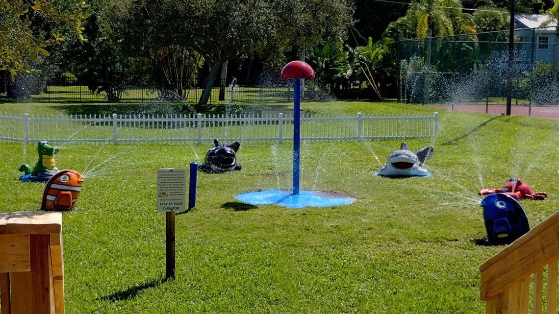 Children's water feature as seen from the deck